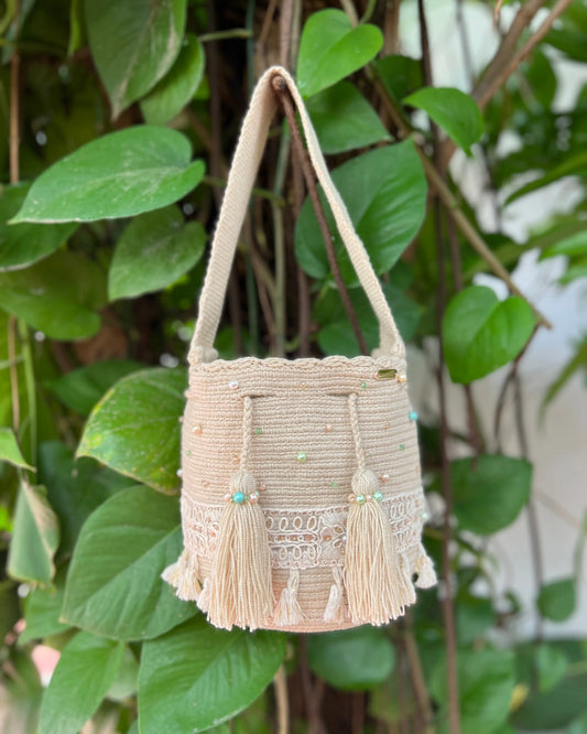 Mochila Wayuu Agua Marina Pequeña